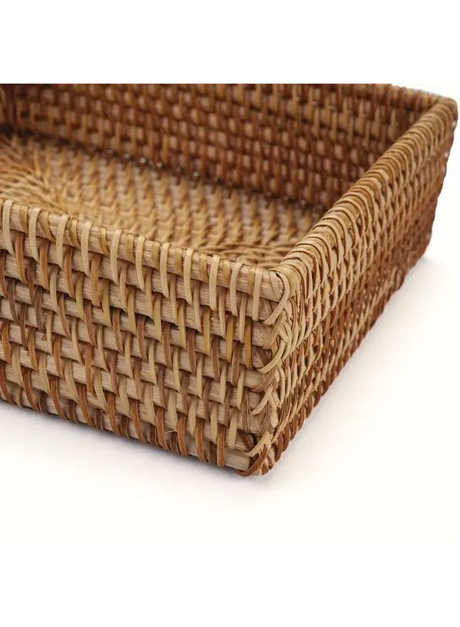 حامل ورق التدحرج المربع البني من الروطان صينية منسوجة للمطبخ أو سطح عمل الحمام - Image 5